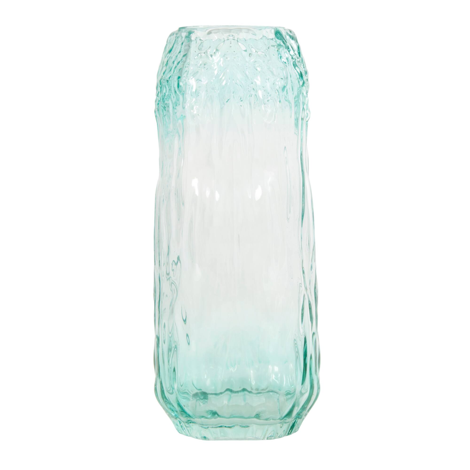 11" Green Ombre Handmade Abstract Textured Rectangular Glass Vase